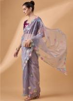 Net Light Purple Party Wear Embroidery Work Saree